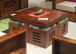 Sheesham Wood Coffee Table with 4 Stools | Balaji Art - Image 2